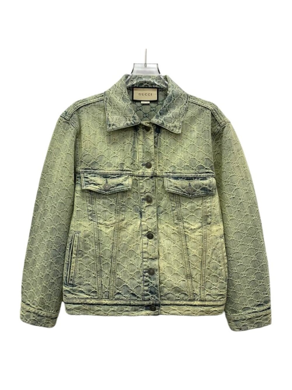 Gucci Color-Block Distressed GG Monogram Denim Jacket
